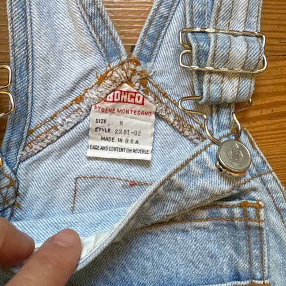 Bongo vintage 90s light wash denim overall shorts SIZE M - Picture 3 of 6